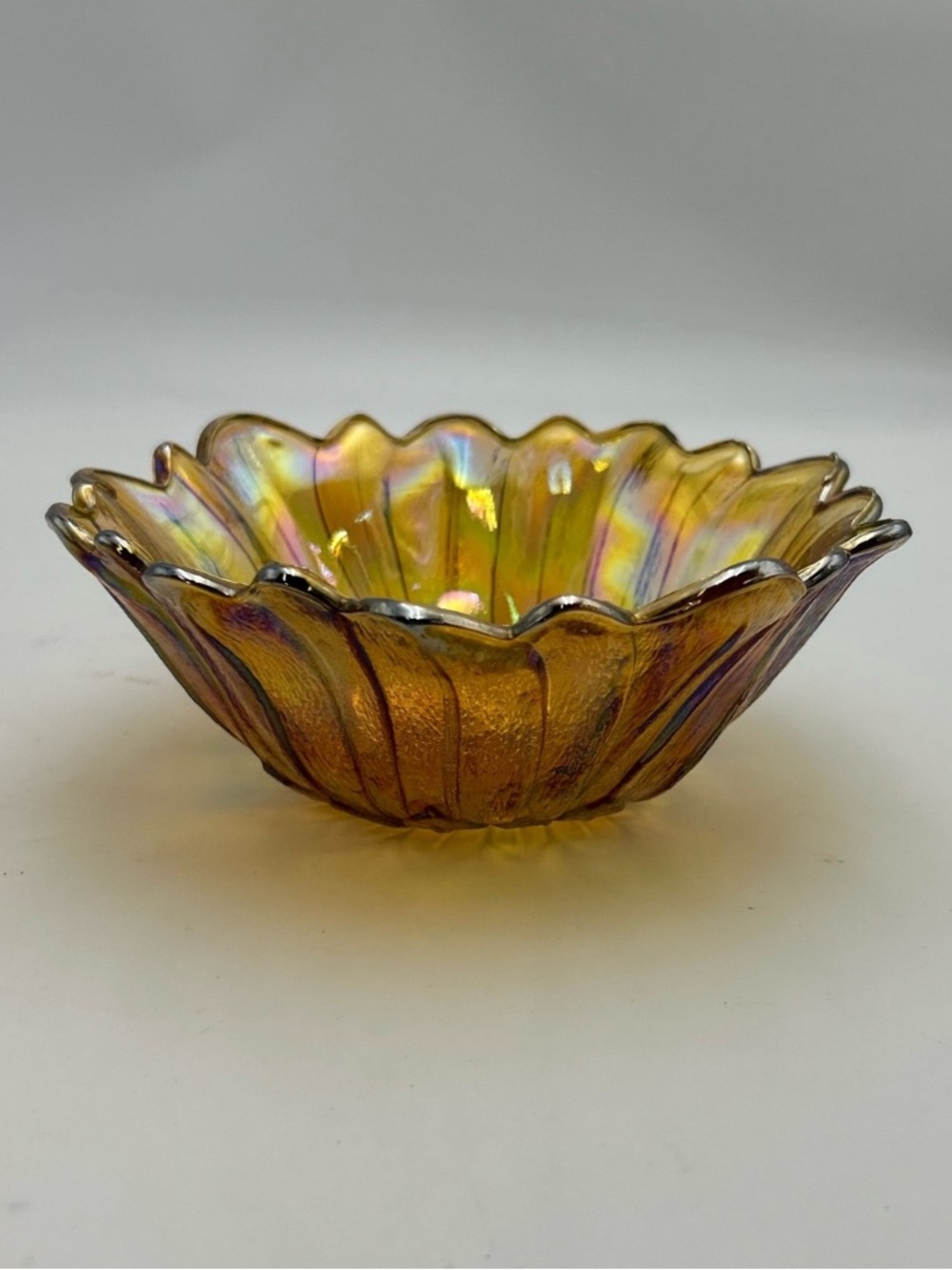 Iridescent Amber Glass Decorative Bowl - Home Art